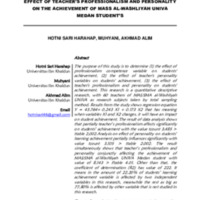 EFFECT OF TEACHER’S PROFESSIONALISM AND PERSONALITY ON THE ACHIEVEMENT OF MASS AL-WASHLIYAH UNIVA MEDAN STUDENTS.pdf